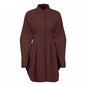 Autumn Winter Bodycon Dress Women Long Sleeve Khaki Pleated Shirt Midi Dresss