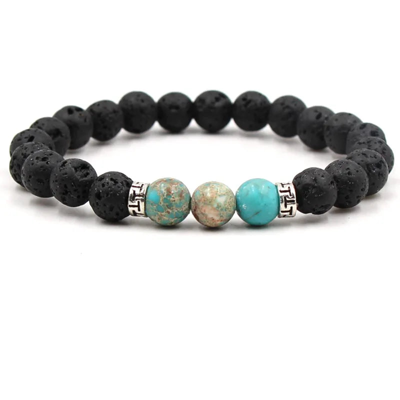 8MM Natural Stone Beaded Chain bracelets For Women Men Couple Lava Rock Healing Balance Beads Reiki Buddha Chakra Bangle Jewelry