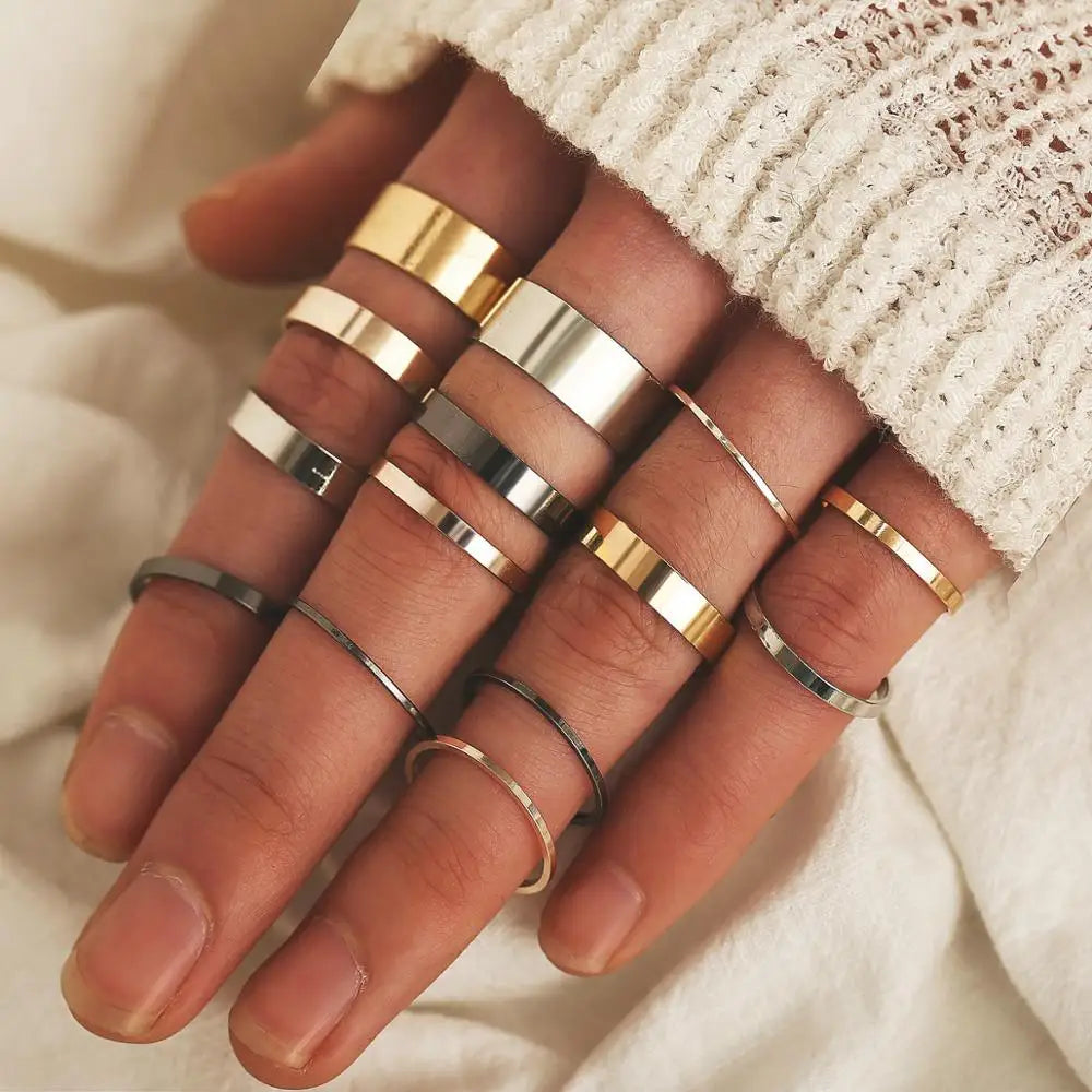 Fashion Geometric Knuckle Rings set For Women Crystal Gold color Finger Ring Boho Ladies wedding Jewelry Gift