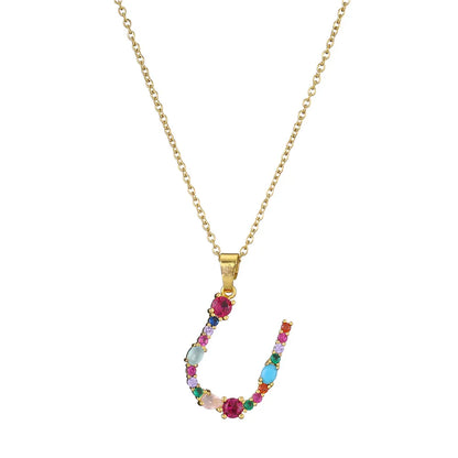 2024 New Hot Colourful Crystal AAA CZ 26 Capital Letters Pendant Necklace For Women Girl Gold Color Copper Initial Name Jewelry