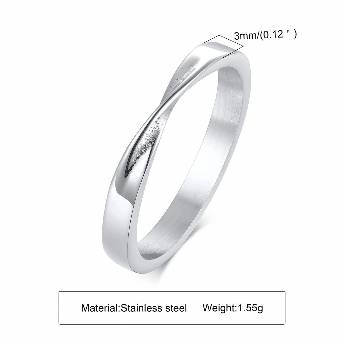 Mobius Wedding Ring for Women, Stainless Steel Dainty Endless Twist Knot, Infinity Promise Engagement Ring
