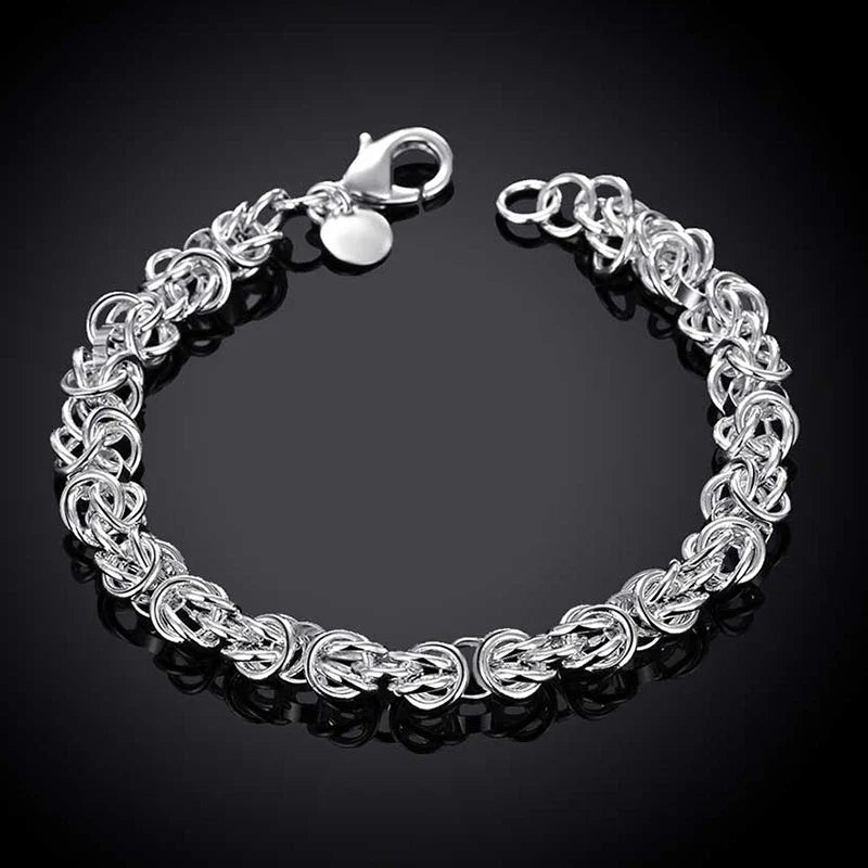 Aravant 925 Silver 7mm Link Chain Necklace Bracelet Set For Women Fashion Jewelry