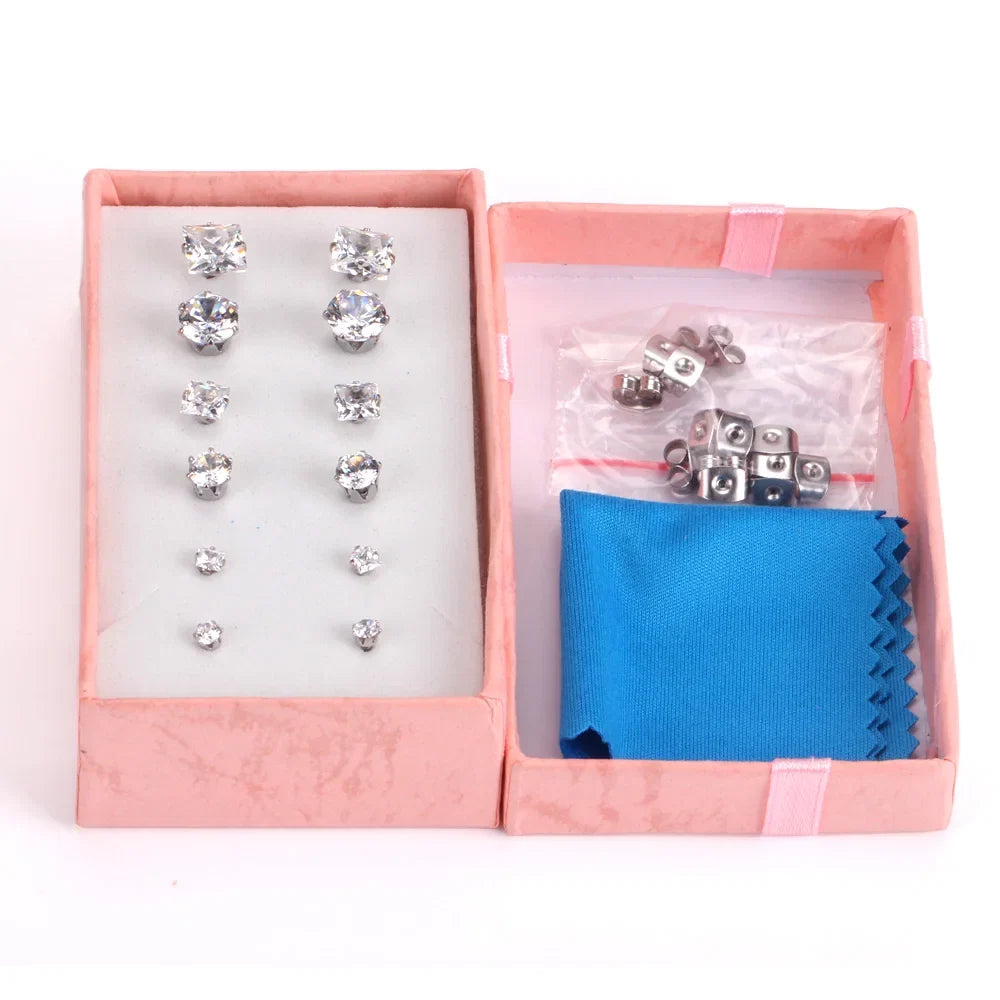 6 Pairs Vintage Stud Earrings Set for Women | Stainless Steel Snowflake Piercing