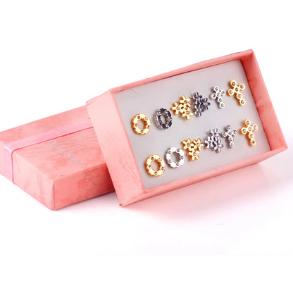 6 Pairs Vintage Stud Earrings Set for Women | Stainless Steel Snowflake Piercing