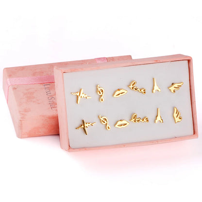 6 Pairs Vintage Stud Earrings Set for Women | Stainless Steel Snowflake Piercing