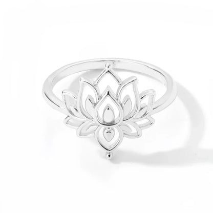 Lotus Flower Rings For Women Stainless Steel Gold Color Hollow Out Ring Fashion Wedding Party Aesthetic Jewelry Gift anillos