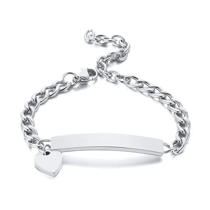 Persoanlized Custom Name Heart Bracelet,Stainless Steel Figaro Chain Link Adjustable,Engraved Gift for Boy Girl