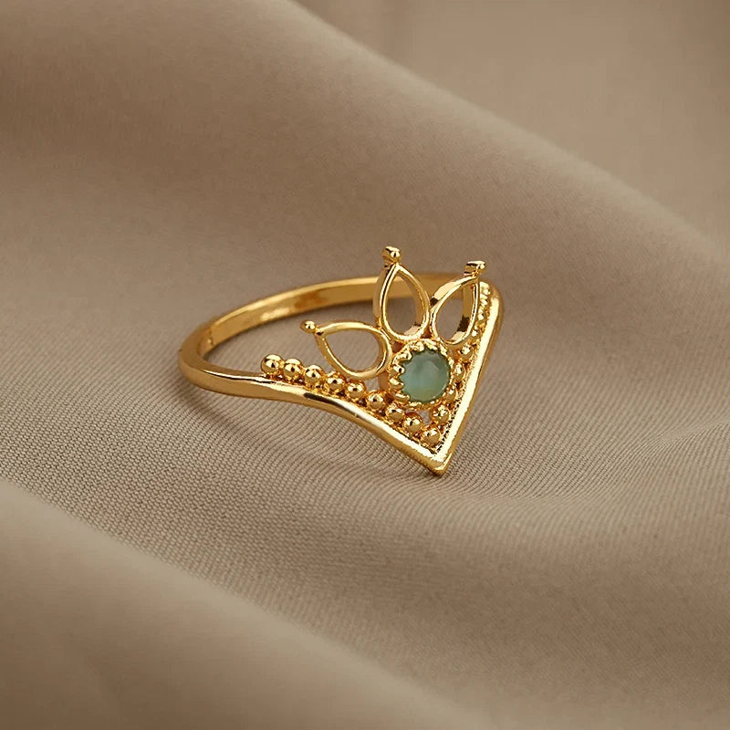 Fashion Opal Finger Rings For Women Stainless Steel Adjustable Couple Geometric Ring Handmade Aesthetic Jewelry Gift Anillos