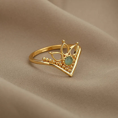 Fashion Opal Finger Rings For Women Stainless Steel Adjustable Couple Geometric Ring Handmade Aesthetic Jewelry Gift Anillos