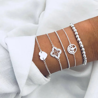 Boho Bangle For women Turtle Elephant Heart Shell Star Moon Bow Arrow Map Crystal Charm Bead Bracelet Set Bohemian Jewelry