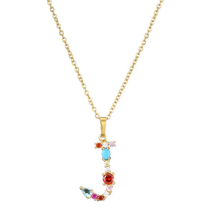 2024 New Hot Colourful Crystal AAA CZ 26 Capital Letters Pendant Necklace For Women Girl Gold Color Copper Initial Name Jewelry