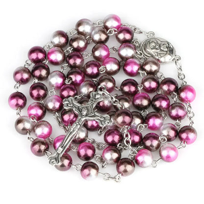 12 colors Religion Rosary necklace For Women Christian Virgin Mary Jesus Cross pendant Long beads chains Fashion Jewelry Gift