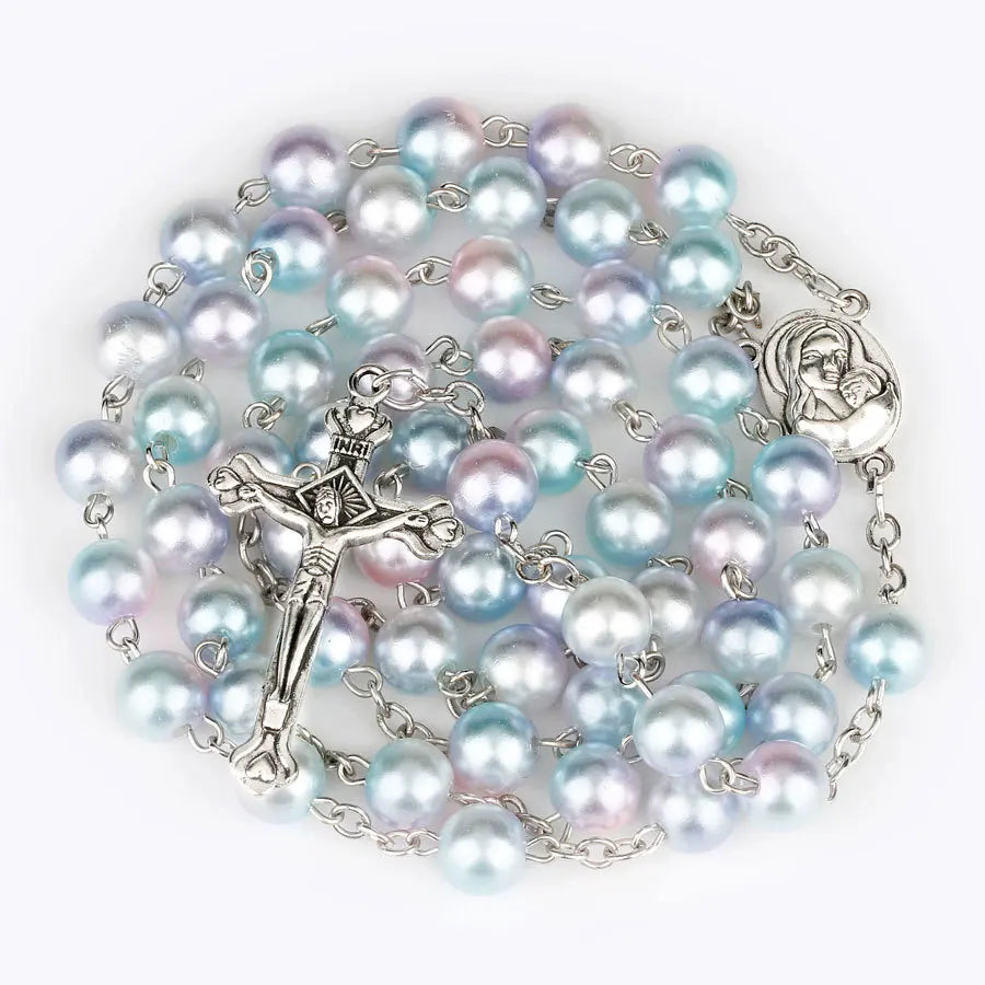 12 colors Religion Rosary necklace For Women Christian Virgin Mary Jesus Cross pendant Long beads chains Fashion Jewelry Gift
