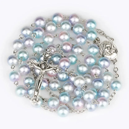 12 colors Religion Rosary necklace For Women Christian Virgin Mary Jesus Cross pendant Long beads chains Fashion Jewelry Gift