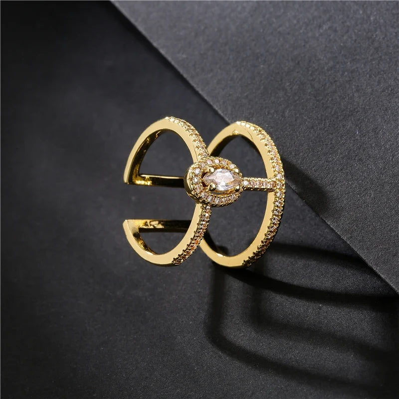 NEWBUY Fashion Gold Color Geometric Copper Ring Women Wedding Jewelry Hot Sale AAA+ Cubic Zirconia Finger Ring Femme Bijoux