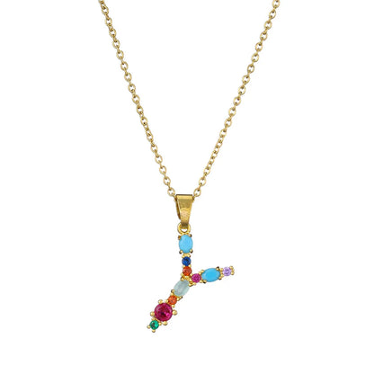 2024 New Hot Colourful Crystal AAA CZ 26 Capital Letters Pendant Necklace For Women Girl Gold Color Copper Initial Name Jewelry