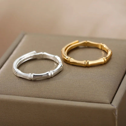 Stainless Steel Bamboo Joint Rings For Women Men Silver Color Open Adjustable Male Female Engagement Wedding Ring Jewelry