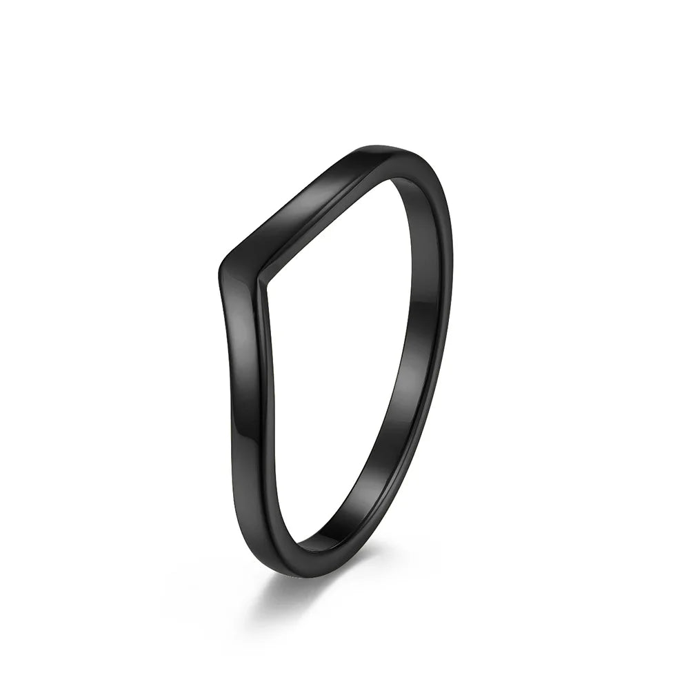 2mm Thin V Shape Stackable Ring Stainless Steel Plain Polished Band for Women Girl Size 5-10