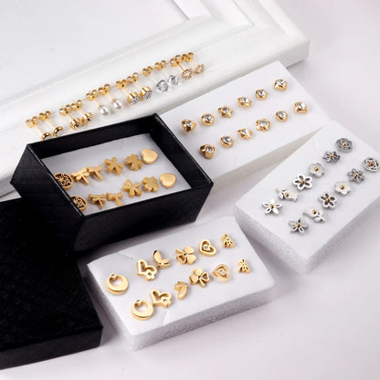 6 Pairs Vintage Stud Earrings Set for Women | Stainless Steel Snowflake Piercing