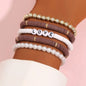 Fashion Rainbow Stackable Bracelets Set For Women Heart Charm Soft Clay Pottery Layering Beads Chain Bangle Female Boho Jewelry