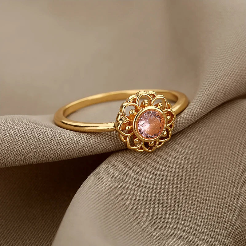 Stainless Steel Opal Finger Rings For Women Fashion Adjustable Couple Geometric Ring Handmade Aesthetic Jewelry Gift Anillos