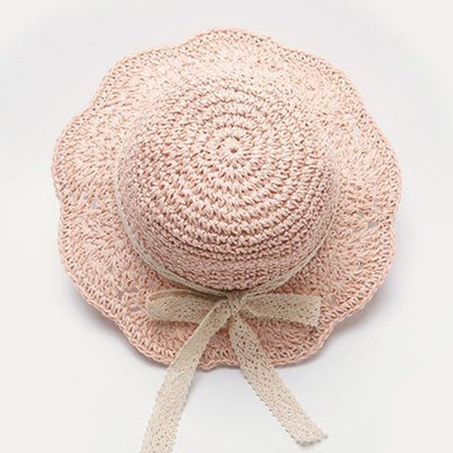 Handmade Modern Elegant Lady Baby Girls Breathable Lace Cap With Bow Great For Beach Sun