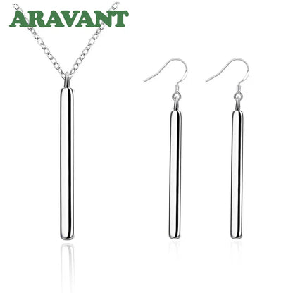 Silver 925 Jewelry Sets Square Column Necklaces Drop Earring For Women Fashion Jewelry Set