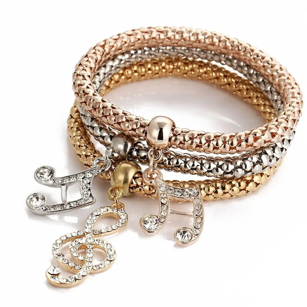 3colors/Lot Elastic Bracelets & Bangle For Women Crystal Tree of Life Owl Key lock Music Note Owl Butterfly Heart Charm Jewelry