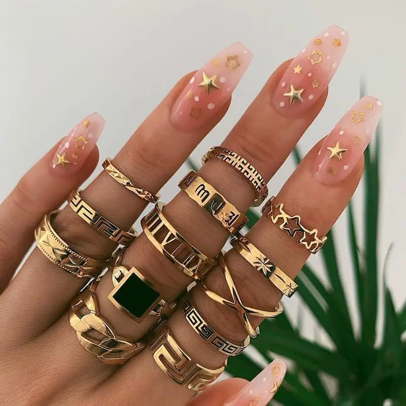 Fashion Geometric Knuckle Rings set For Women Crystal Gold color Finger Ring Boho Ladies wedding Jewelry Gift
