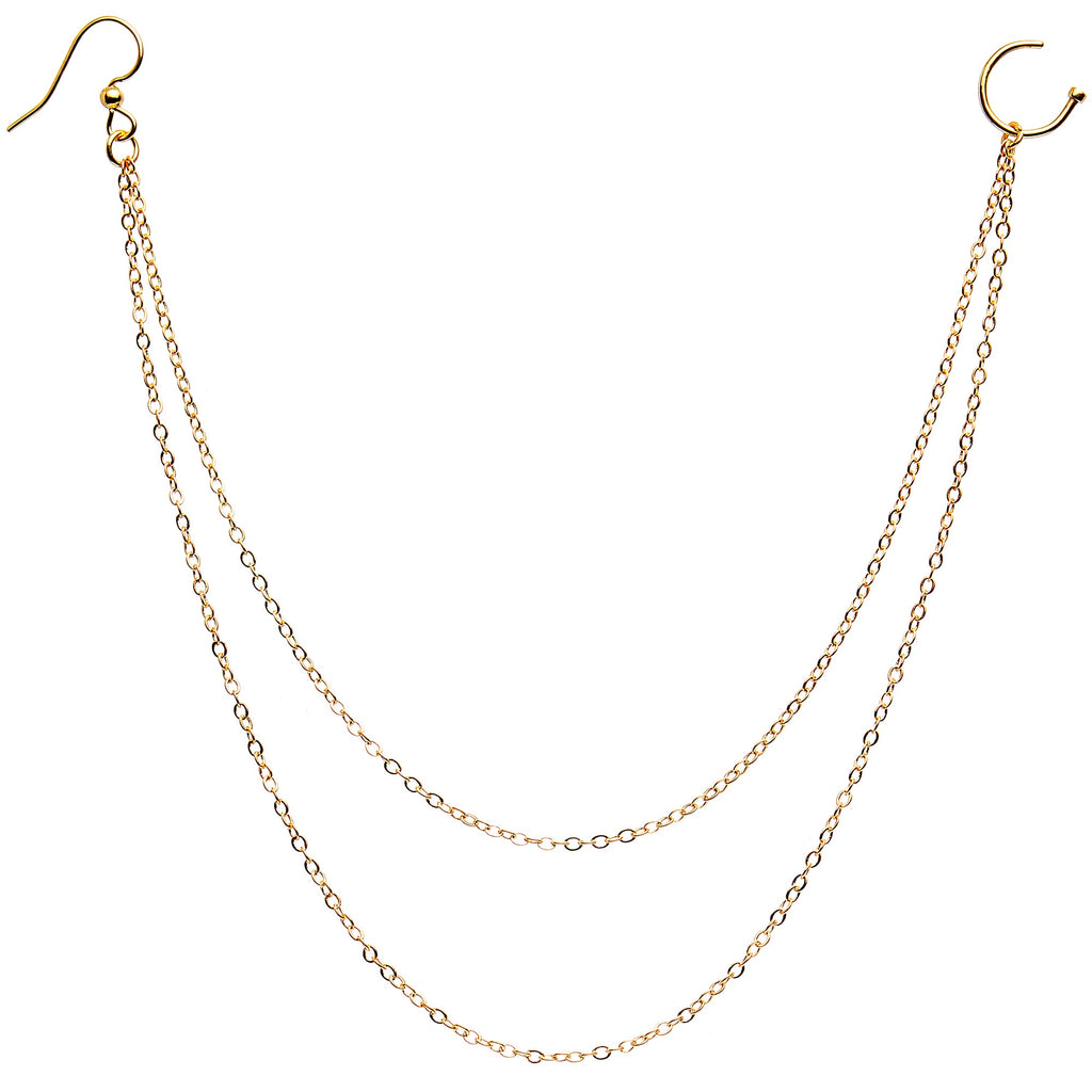 Handcrafted Pirate Booty Gold Plated Ear to Nose Chain 20G 5/16