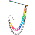 Rainbow Anodized Double Chain Industrial Barbell Chain Earring 38mm