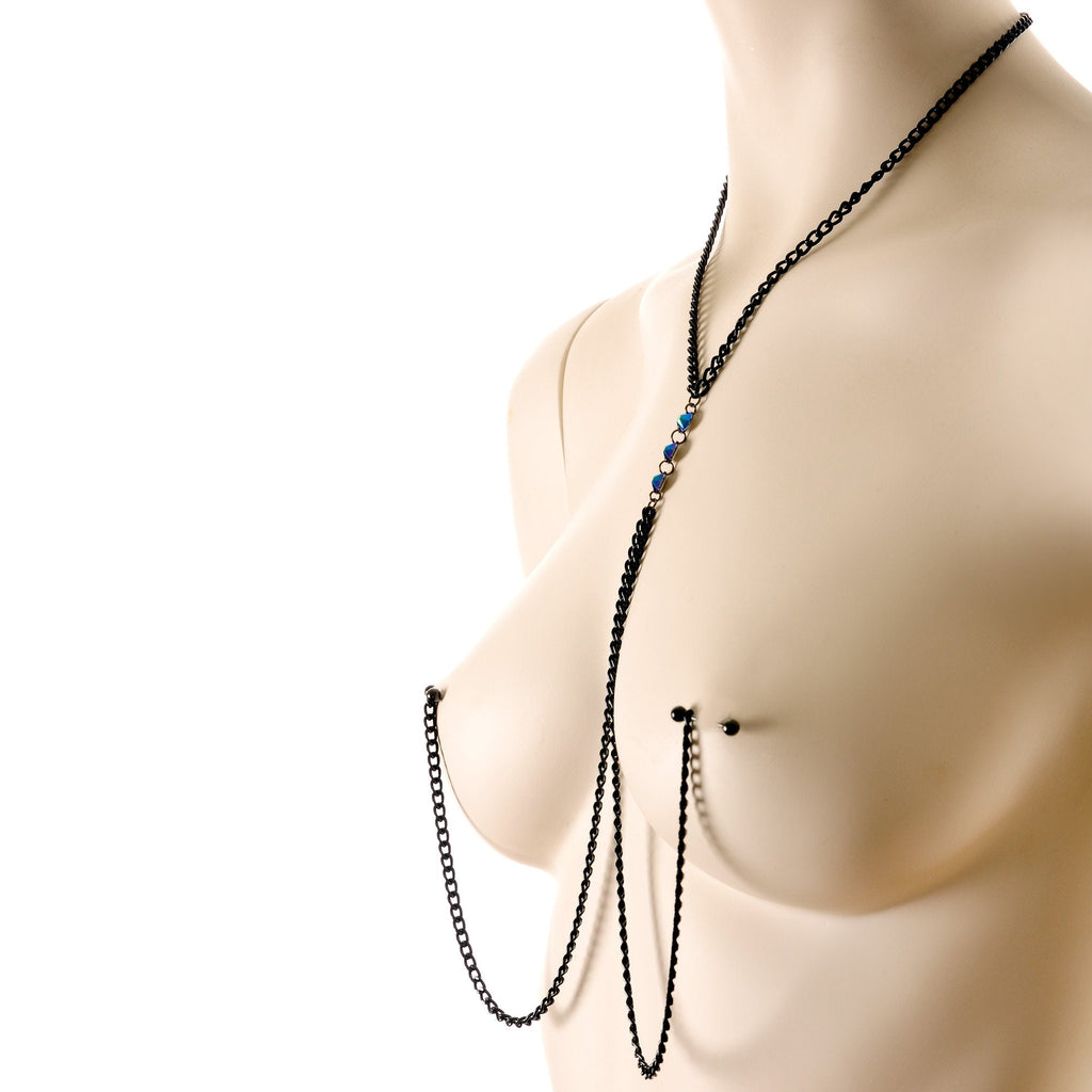 Gothic Black Necklace to Nipple Chain Created with Crystals