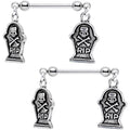 Handcrafted Halloween Gravestone Dangle Barbell Nipple Ring Set