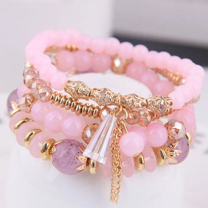 DIEZI Korean Trendy Multicolor Green Crystal Beads Rope Bracelets Women Girls Elastic Tassel Wrap Bracelet Pulseira Feminina