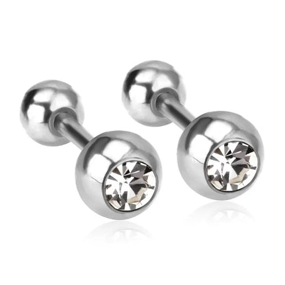 LUXUSTEEL White Black Crystal Earrings | Stainless Steel Round CZ Studs with Screw Back