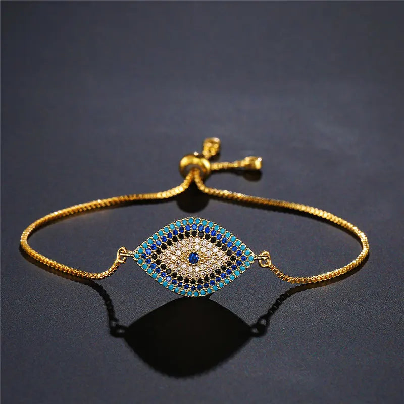NEWBUY 2026 Trendy Turkish Gold Color Evil Eye Bracelet Adjustable AAA CZ Pave Setting Female Luckry Party Jewelry Gift