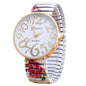 Watch Beautiful Flowers Print Design Luxury Women Elasticity Shrink Bracelet Quartz Wrist Watch For Women Ladies and Girls