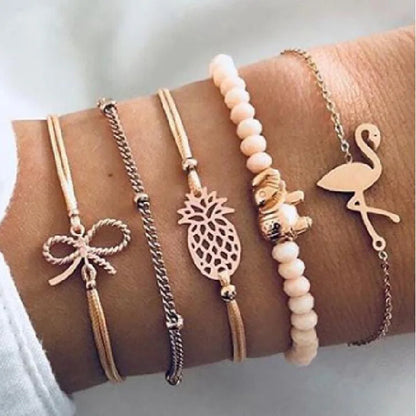 Boho Bangle For women Turtle Elephant Heart Shell Star Moon Bow Arrow Map Crystal Charm Bead Bracelet Set Bohemian Jewelry