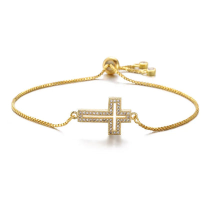 NEWBUY Classic AAA+ Cubic Zirconia Cross Charm Bracelets For Women Adjustable Copper Chain Bracelet & Bangle Dropship Jewelry