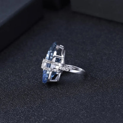 GEM'S BALLET 21.20Ct Natura Iolite Blue Mystic Quartz Gemstone Cocktail Rings 925 Sterling Silver Fine Jewelry for Women