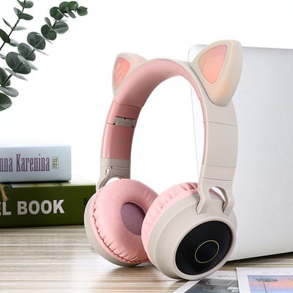 STEVVEX New Luxury Interesting LED Cat Ear Noise Cancelling Headphones Bluetooth 5.0  For Young People and  Kids Headset Support TF Card 3.5mm Plug With Mic