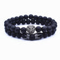 Classic Vintage Elegant Lion Head and Luxury Crown Charm Bracelet Natural Lava Stone Beads Amazing Bracelet Great For Men Fashion Jewelry