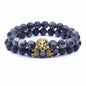 Classic Vintage Elegant Lion Head and Luxury Crown Charm Bracelet Natural Lava Stone Beads Amazing Bracelet Great For Men Fashion Jewelry
