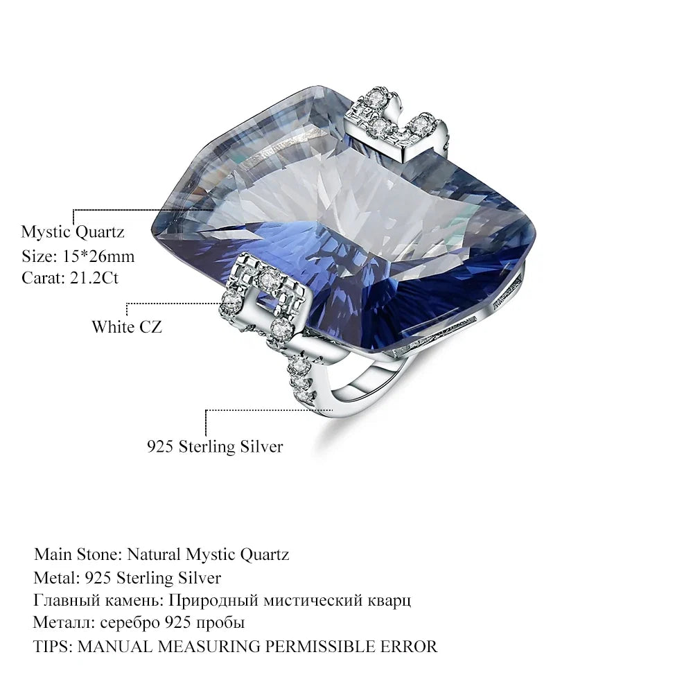 GEM'S BALLET 21.20Ct Natura Iolite Blue Mystic Quartz Gemstone Cocktail Rings 925 Sterling Silver Fine Jewelry for Women