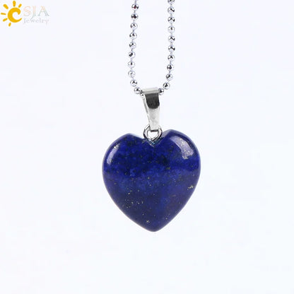 CSJA Natural Stone Heart Necklace | Crystal Healing Pendant for Women