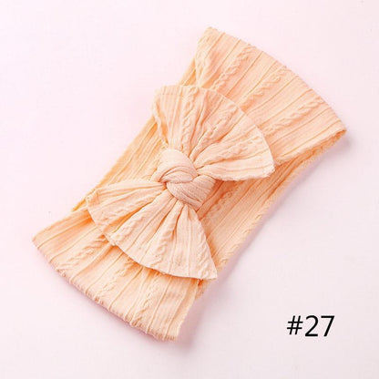 Modern Braid Nylon Bow Knot Solid Wide Nylon Headbands Turban Baby Girls Head Wrap For Girls