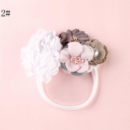 Modern Fashion Floral Headband Newborn Baby Elastic Hairbands Pearl Fresh Style Bow Knot For Girls