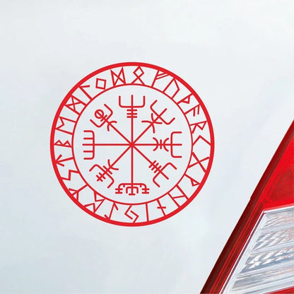 Viking Protection Runes Vegvisir Compass Talisman Red Vinyl Decal | Car and Laptop Decorative Sticker