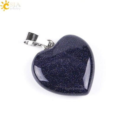 CSJA Natural Stone Heart Necklace | Crystal Healing Pendant for Women