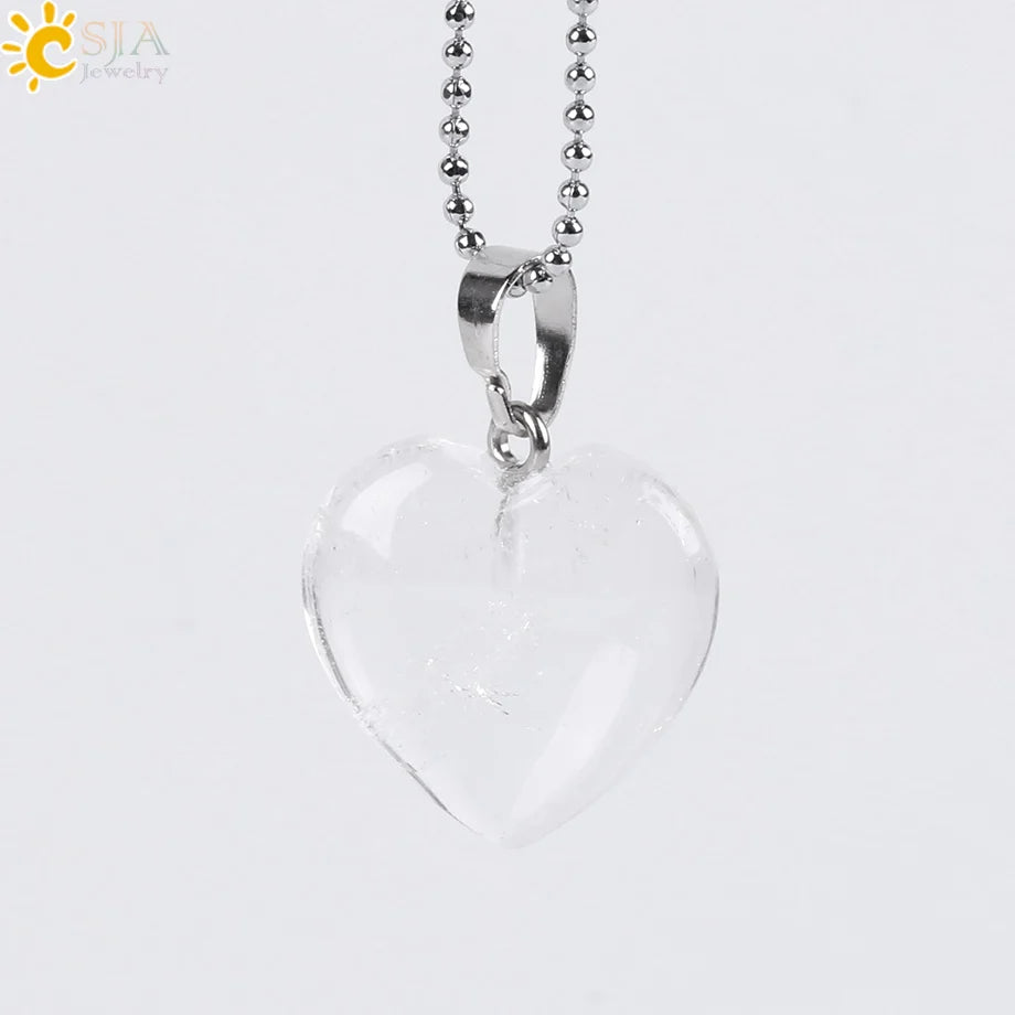 CSJA Natural Stone Heart Necklace | Crystal Healing Pendant for Women